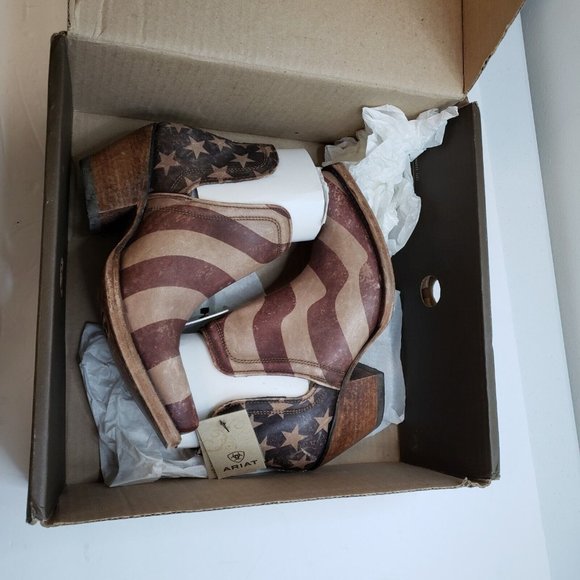 Ariat Womens Old Patriot Dixon Western Ankle Boot Size 5.5 Medium Leather Flag - Picture 3 of 15